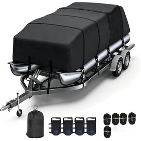 Pontoon Boat Cover, Heavy Duty Marine Grade Waterproof Boat Cover, Trailerable Boat Cover for Pontoon with Windproof Straps, (Boat Length 17-19 ft, Beam Width up to 96", Black) in Kuwait