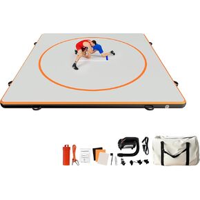 حصيرة مصارعة قابلة للنفخ مقاس 13FT /10FT /5FT من Specraft بسمك 4 بوصات من مادة PVC برتقالية/رمادية مقاومة للماء من Jiu Jitsu لجيو جيتسو، BJJ، MMA، المصارعة واليوجا المائية، داخلي/خارجي، تتضمن حقيبة غبار ومجموعة إصلاح in Kuwait