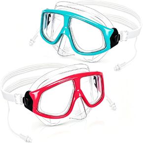 Sabary 2 Pack Swim Goggles Adult with Nose Cover Wide View Swimming Goggles Anti-fog Diving Mask with Ear Plugs for Men Women in Kuwait