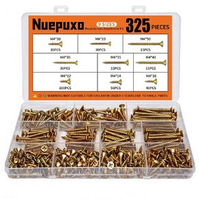 325 PCS Wood Screws Assortment Kit, 9 Sizes Phillips Flat Head Self-Tapping Wood Screws, High Hardness Zinc Plated Screws for Woodworking, Furniture, Cabinet & Daily Household Repairs in Kuwait