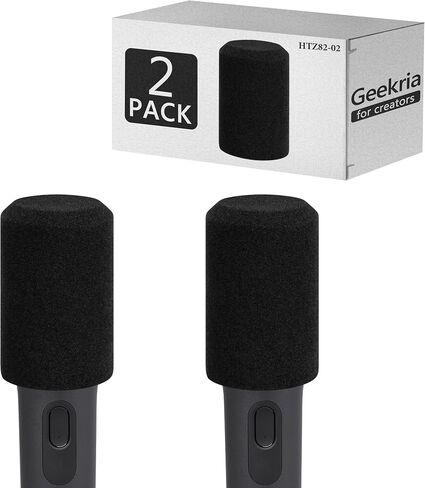 Geekria for Creators Foam Screen Windscreen متوافق مع JBL PartyBox ميكروفون لاسلكي غطاء إسفنجي مضاد للبوب، غطاء رياح ميكروفون، فلتر إسفنجي، زجاج أمامي للميكروفون متدفق (أسود / 2 حزمة) in Kuwait
