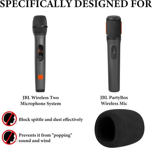 Geekria for Creators Foam Windscreen متوافق مع نظام الميكروفون اللاسلكي JBL وJBL PartyBox Wireless Mic Antipop Windshield، غطاء الرياح Mic، مرشح رغوة الإسفنج (أسود / 2 حزمة) in Kuwait