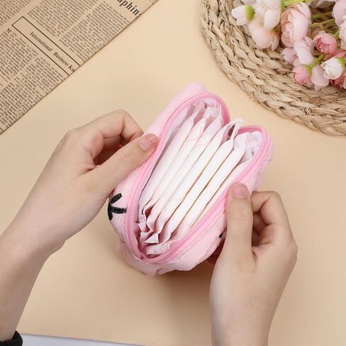 حقيبة فترة للفتيات المراهقات، حقيبة تخزين للمناديل الصحية مع تصميم فيونكة، حقائب لطيفة للفوط الصحية مع سحاب، حامل سدادة للمحفظة، حقائب المنتجات النسائية (بيج) in Kuwait