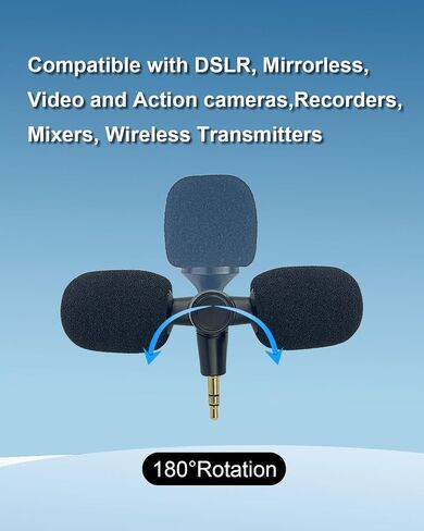 ميكروفون صغير ثلاثي الأقطاب مقاس 3.5 مم متعدد الاتجاهات لـ DJI Mic 1/2 لكاميرات Rode Go 2 اللاسلكية DSLR وهواتف Android، ميكروفون مكثف مرن 180 درجة لإلغاء الضوضاء التوصيل والتشغيل الصغير in Kuwait