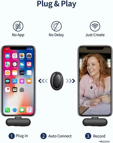 ميكروفون Mini GO اللاسلكي Lavalier لتسجيل فيديو iPhone PC | فلتر ضوضاء عميق بتقنية الذكاء الاصطناعي، صوت استوديو 48 كيلو هرتز/24 بت، بطارية 35 ساعة، علبة شحن، ميكروفون مغناطيسي USB-C لإنشاء المحتوى in Kuwait