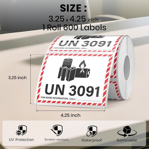 600 قطعة UN3091 ملصقات بطارية ليثيوم 4.25 × 3.25 بوصة ليثيوم أيون تحذير لاصق ملصقات السلامة للشحن in Kuwait
