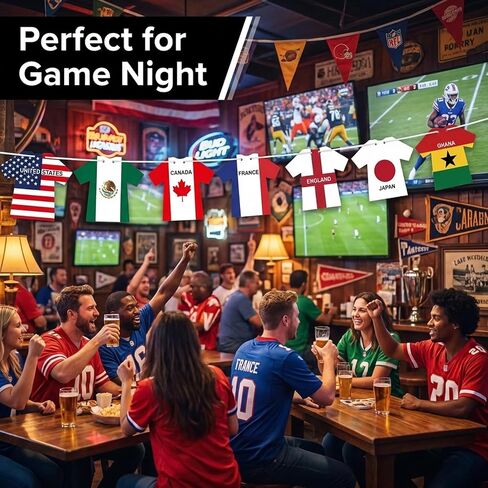 2026 World Cup Soccer Jersey Flag Bunting Banner,49Pcs International Country String Flags Garland,Sports Themed Party Decorations for Olympic Events & Outdoor Celebrations,Soccer Fans Merchandise in Kuwait