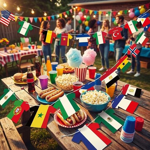 2026 World Cup Soccer Jersey Flag Bunting Banner,49Pcs International Country String Flags Garland,Sports Themed Party Decorations for Olympic Events & Outdoor Celebrations,Soccer Fans Merchandise in Kuwait