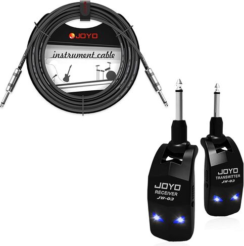 JOYO JW-03 2.4G Hz Wireless Guitar System 4 Channels and CM-04 15 feet Audio Instrument Cable for Bass Guitar Amplifier in Kuwait