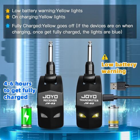 JOYO JW-03 2.4G Hz Wireless Guitar System 4 Channels and CM-04 15 feet Audio Instrument Cable for Bass Guitar Amplifier in Kuwait