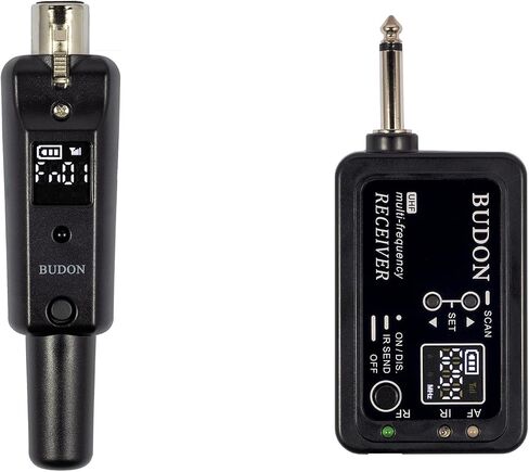 BUDON Wireless XLR Microphone Adapter, UHF Transmitter & Receiver with 99 Channels,164ft Range, Rechargeable for Converting Dynamic Mics to Wireless for PA Systems, Mixers & Cameras in Kuwait