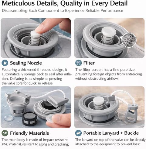 VGEBY 3Pcs Air Valve, Inflatable Tent Air Valve Spiral Air Plug Air Valve Replacement with Filter Mesh Accessory for Inflatable Tent Boat Kayaks (Gray) in Kuwait