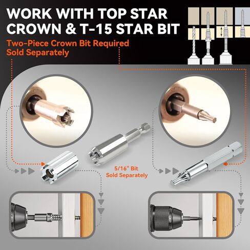 100 20161 Topstar Fasteners Adjustable Shim Screws 1/4"–3/8" x 3-1/8", Star Drive, Shim-Free Installation for Wooden Doors Windows & Cabinets, Compatible with GRK & U2 Crown Bit, Include Crown Bit in Kuwait