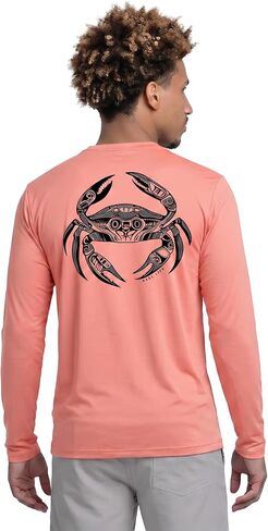 Reel Life Men's Jax Long Sleeve Shirt | UPF 50+ Sun Protection | Lightweight, Quick Dry, Breathable Top| Blooming Dahlia, X-Large in Kuwait