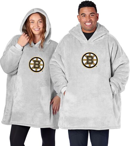بلوفر شيربا كبير الحجم من Northwest NHL Boston Bruins Hoodler، شعار مطرز، سترة صوفية ناعمة يمكن ارتداؤها، صوف ناعم مع جيب أمامي، مقاس واحد يناسب معظم الأشخاص in Kuwait