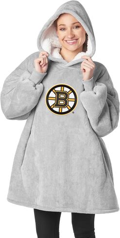 بلوفر شيربا كبير الحجم من Northwest NHL Boston Bruins Hoodler، شعار مطرز، سترة صوفية ناعمة يمكن ارتداؤها، صوف ناعم مع جيب أمامي، مقاس واحد يناسب معظم الأشخاص in Kuwait