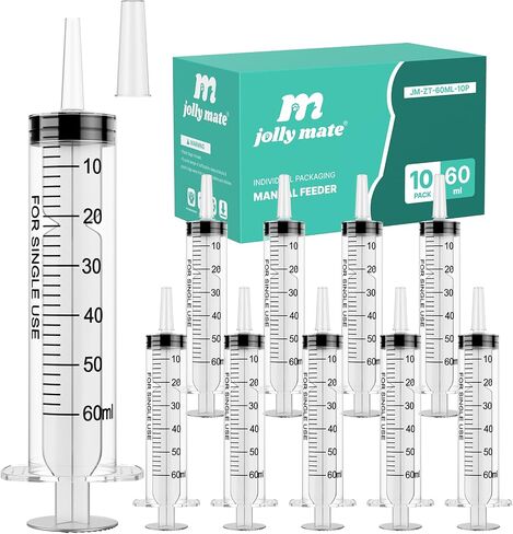 JollyMate 10 Pack 60ml Syringes for Liquid, 60cc Oral Syringes without Needle with Cap Individually Wrapped for Pet Feeding, Scientific Labs, Measuring Liquids, Oil & Glue Dispenser in Kuwait