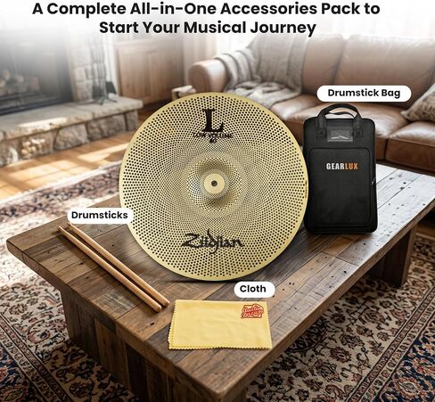 Zildjian LV8016C-S 16 بوصة L80 صنج تحطم منخفض الحجم | حزمة مع أعواد الطبل، وحقيبة أعواد الطبل، وقماش تلميع أوستن بازار in Kuwait