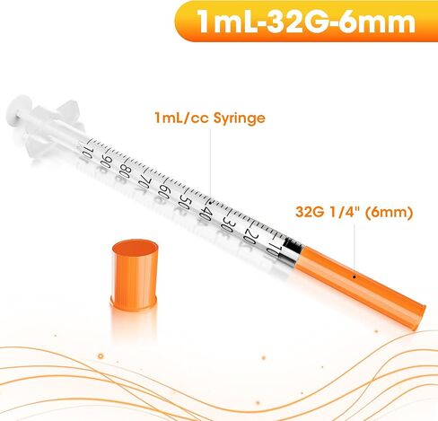 حقنة 1cc 32G 1/4 بوصة 6 مم، U-100 1 مل محاقن مختبرية، مغلفة بشكل فردي، عبوة من 100 in Kuwait