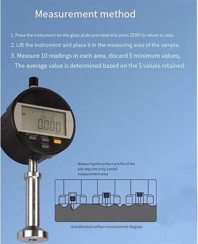 Surface Roughness Tester, Digital Surface Roughness Meter, with LED Display, Measuring Range 0-6.5mm, ±0.003mm Measurement Accuracy, Metric and Imperial Convertible, for Sandblasting in Kuwait