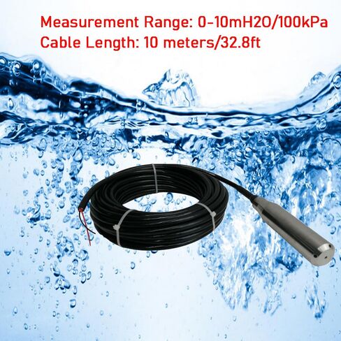 10M Pressure Range Liquid Level Transmitter 4-20mA Signal Water Level Sensor Detector Pressure Transmitter Submersible Water Level Transducer Sensor 24-32VDC, for Tanks Wells in Kuwait