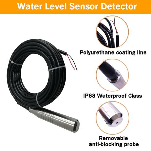 10M Pressure Range Liquid Level Transmitter 4-20mA Signal Water Level Sensor Detector Pressure Transmitter Submersible Water Level Transducer Sensor 24-32VDC, for Tanks Wells in Kuwait