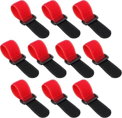 PATIKIL 1"x6" Reusable Cinch Straps, 10Pcs Adjustable Nylon Multipurpose Hook and Loop Cable Securing Straps with Plastic Buckle for Organizer Storage Cables Cords Ropes, Red in Kuwait
