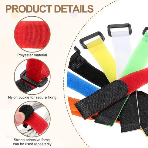 PATIKIL 1"x6" Reusable Cinch Straps, 10Pcs Adjustable Nylon Multipurpose Hook and Loop Cable Securing Straps with Plastic Buckle for Organizer Storage Cables Cords Ropes, Red in Kuwait
