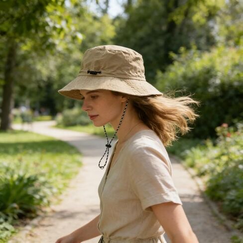Sun Hat Packable Quick Dry Wide Brim with Chin Strap, Adjustable Bucket Hat for Hiking, Fishing, Camping, Travel Beach, Khaki in Saudi Arabia