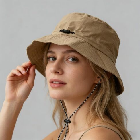 Sun Hat Packable Quick Dry Wide Brim with Chin Strap, Adjustable Bucket Hat for Hiking, Fishing, Camping, Travel Beach, Khaki in Saudi Arabia