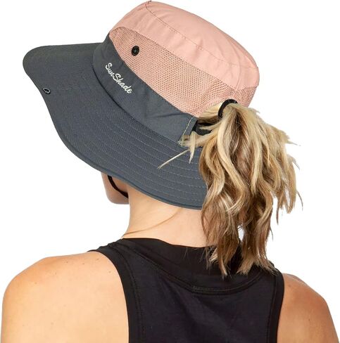 Women's Outdoor UV-Protection-Foldable Sun-Hats Mesh Wide-Brim Beach Fishing Hat with Ponytail-Hole in Saudi Arabia