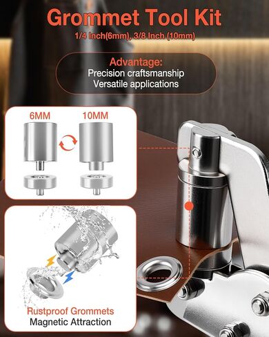 UCEC Heavy Duty Grommet Kit with 3/8" & 1/4" Eyelet Pliers, 400Pcs Magnetic Interchangeable Grommets Eyelets Set, Manual Hole Punch Tool for Fabric, Tarp, Canvas, Leather in Saudi Arabia