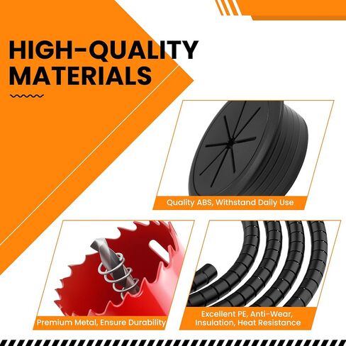 8Pcs Desk Grommet & 16Ft Cable Sleeve & 1Pcs Hole Saw, 50mm (2 Inch) Desk Cord Hole Cover Organizer Management Caps with Wire Management & Tie & Holder for Office, Home Table Cable in Saudi Arabia