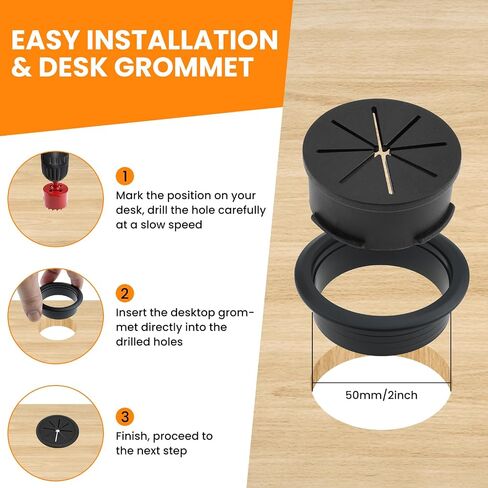 8Pcs Desk Grommet & 16Ft Cable Sleeve & 1Pcs Hole Saw, 50mm (2 Inch) Desk Cord Hole Cover Organizer Management Caps with Wire Management & Tie & Holder for Office, Home Table Cable in Saudi Arabia