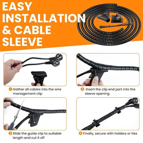 8Pcs Desk Grommet & 16Ft Cable Sleeve & 1Pcs Hole Saw, 50mm (2 Inch) Desk Cord Hole Cover Organizer Management Caps with Wire Management & Tie & Holder for Office, Home Table Cable in Saudi Arabia