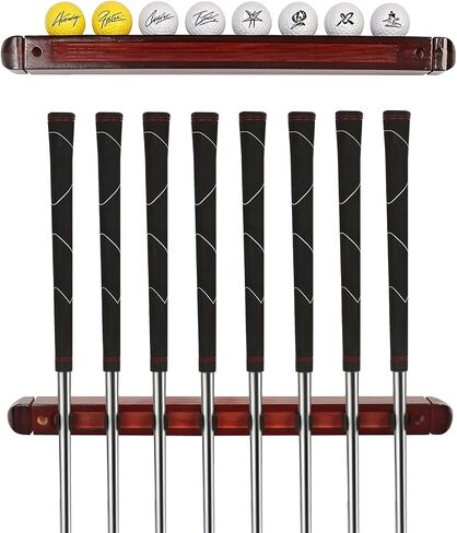 Wall-Mounted Golf Club Holder with Golf Ball Display Holder, 8 Clips Wooden Club Rack for Golfers & Collectors, Ideal Golf Accessories for Simulator, Garage, and Sports Room Wall Display in Kuwait