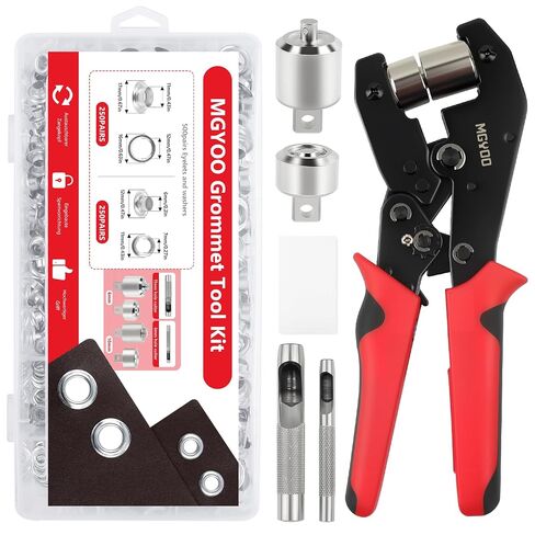 3/8" 1/4" Grommet Tool Kit for Fabric Tarp Leather with 500 Pairs Eyelets and Grommets-3/8" Heavy Duty Eyelet Tool with 1/4" Die, 500pairs Silver Metal Grommets, 6mm 11mm Hole Punch, Gasket in Saudi Arabia