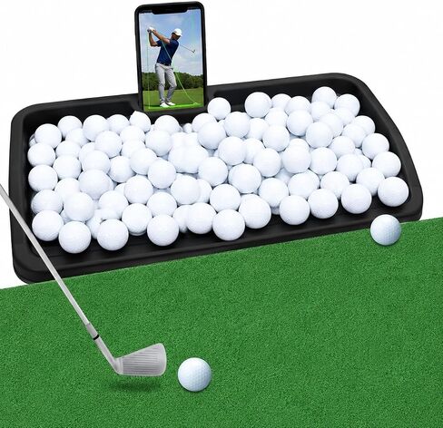 Japard Golf Ball Tray 100 Balls Holder for Practice Mat, 23.2" Wide Black | Built-In Phone Holder for Swing Recording Large Capacity for Simulator Practice Indoor Outdoor in Saudi Arabia
