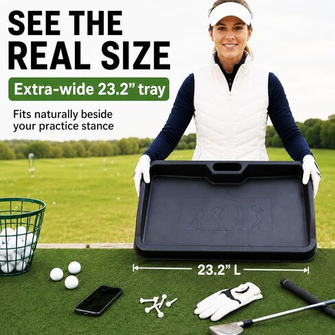 Japard Golf Ball Tray 100 Balls Holder for Practice Mat, 23.2" Wide Black | Built-In Phone Holder for Swing Recording Large Capacity for Simulator Practice Indoor Outdoor in Saudi Arabia