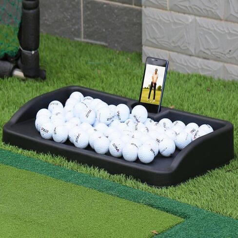 Japard Golf Ball Tray 100 Balls Holder for Practice Mat, 23.2" Wide Black | Built-In Phone Holder for Swing Recording Large Capacity for Simulator Practice Indoor Outdoor in Saudi Arabia