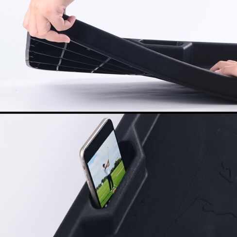 Japard Golf Ball Tray 100 Balls Holder for Practice Mat, 23.2" Wide Black | Built-In Phone Holder for Swing Recording Large Capacity for Simulator Practice Indoor Outdoor in Saudi Arabia