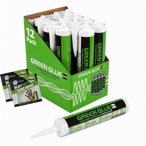 Green Glue Soundproofing, Noiseproofing Compound - 28 fl.oz (828 ml) - 12 Pack - Hand Wipes Included in Saudi Arabia