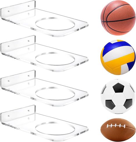 4 Pcs Basketball Holder Wall Mount, Acrylic Ball Display Rack Wall Mount Clear Sports Ball Storage Hanger for Football Soccer Volleyball Rugby in Saudi Arabia