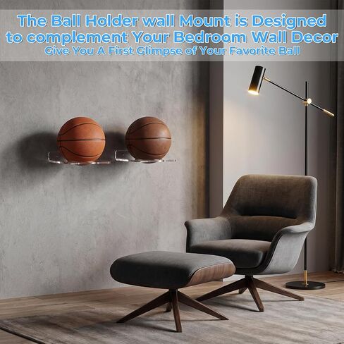 4 Pcs Basketball Holder Wall Mount, Acrylic Ball Display Rack Wall Mount Clear Sports Ball Storage Hanger for Football Soccer Volleyball Rugby in Saudi Arabia
