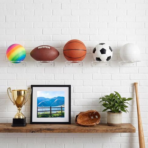 4 Pcs Basketball Holder Wall Mount, Acrylic Ball Display Rack Wall Mount Clear Sports Ball Storage Hanger for Football Soccer Volleyball Rugby in Saudi Arabia
