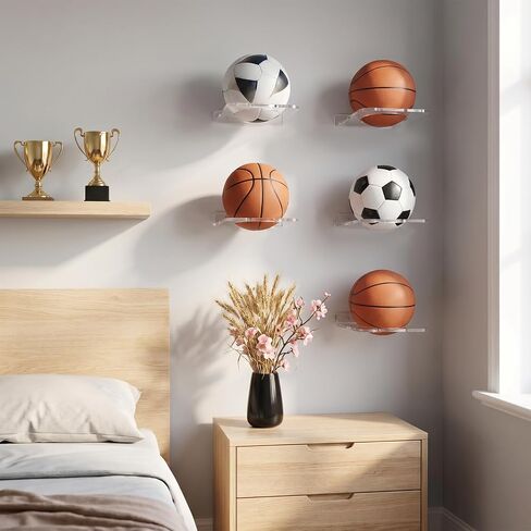 4 Pcs Basketball Holder Wall Mount, Acrylic Ball Display Rack Wall Mount Clear Sports Ball Storage Hanger for Football Soccer Volleyball Rugby in Saudi Arabia