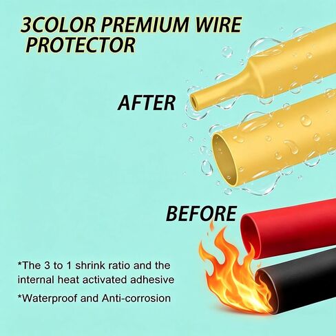 4 AWG 5/16 بوصة (M8) 30 قطعة من الأسلاك النحاسية المعلبة 4 أطراف حلقة قياس موصل مع 38 قطعة 3:1 أنابيب الانكماش الحراري أسود وأحمر وأصفر أطراف كابل البطارية مسمار للأسلاك الكهربائية ذاتية الصنع in Kuwait