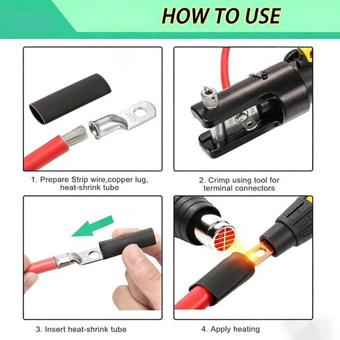 4 AWG 5/16 بوصة (M8) 30 قطعة من الأسلاك النحاسية المعلبة 4 أطراف حلقة قياس موصل مع 38 قطعة 3:1 أنابيب الانكماش الحراري أسود وأحمر وأصفر أطراف كابل البطارية مسمار للأسلاك الكهربائية ذاتية الصنع in Kuwait
