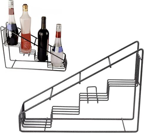 Stainless Steel Wire Bottle Holder, 4 Compartment Staircase Shape Syrup Rack, Smooth Surface Rack with Efficient Organization, Ideal for Kitchen, Coffee Shop & Wine Condiment in Kuwait