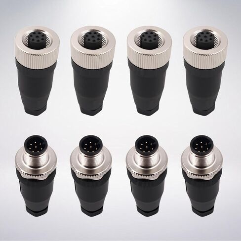 M12 Aviation Connector,4 pcs 4-Pin Female Right Angle Socket Panel A Code Field Wireable IP67 Waterproof Industrial Circular Connector in Kuwait